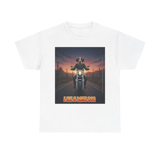 "I AM A LONE DOG" Saint Bernard Tee — Retro Biker Graphic T-Shirt